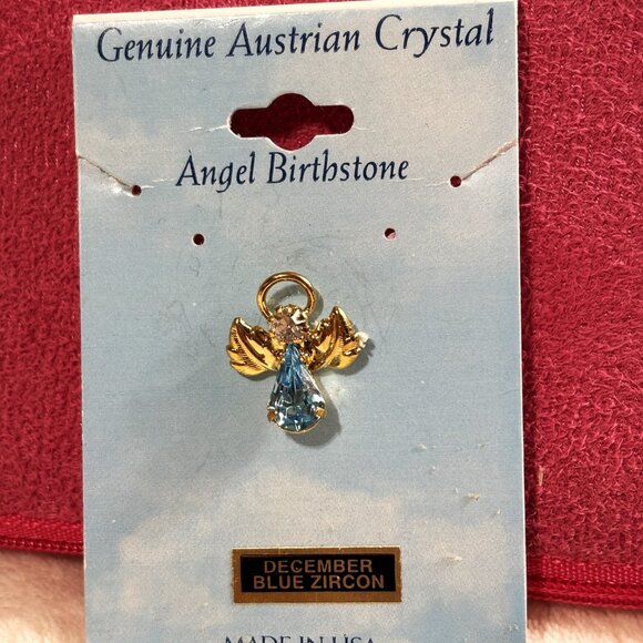 Blue Zircon and rhinestone Guardian Angel Pendant Tie Tack Pin Vtg NWOT - Picture 1 of 6